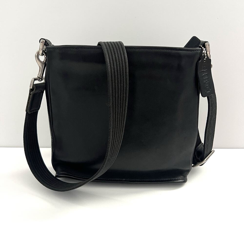 Vtg Coach Black Leather Purse Metro Swingpack Style No. 9433 USA Canvas Strap